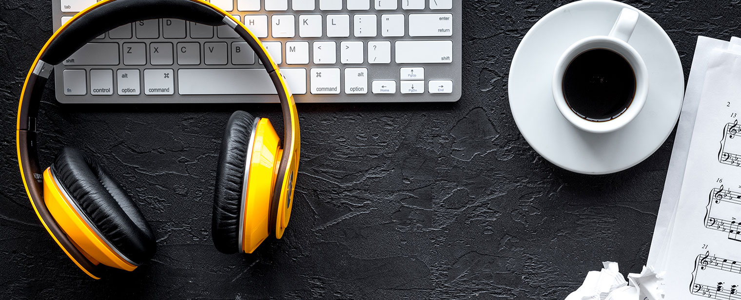 keyboard and headphones